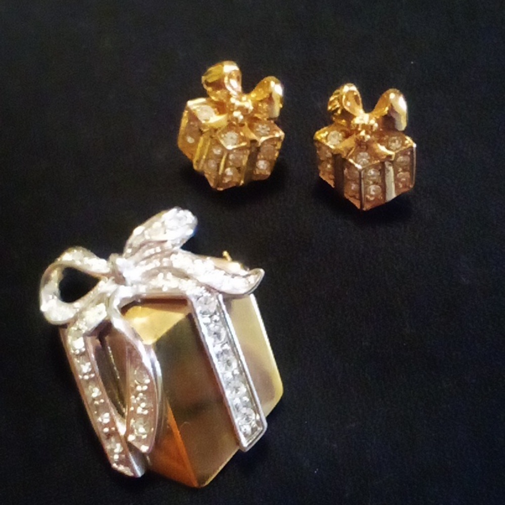 Gift Box Brooch And Earrings